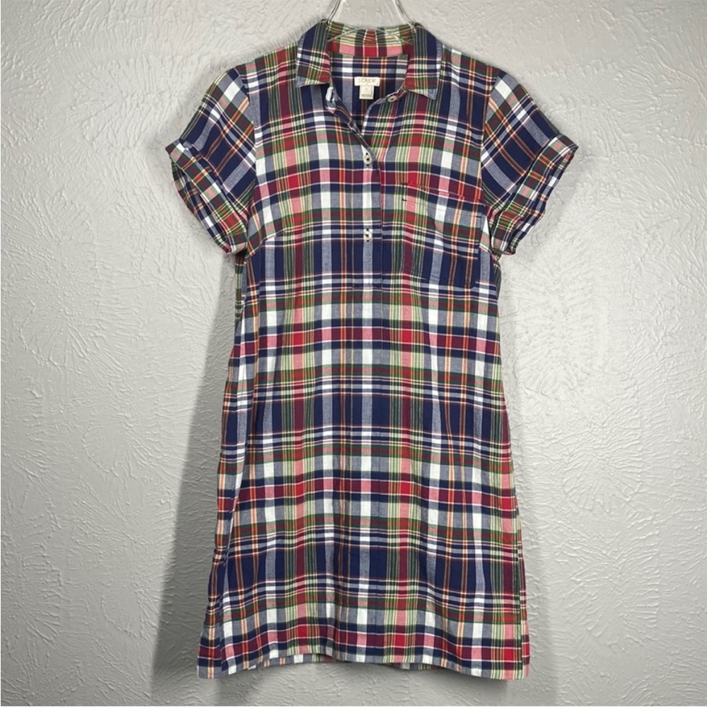 J. Crew Red White Blue Green Plaid Short Sleeve Dress Women's Size Small